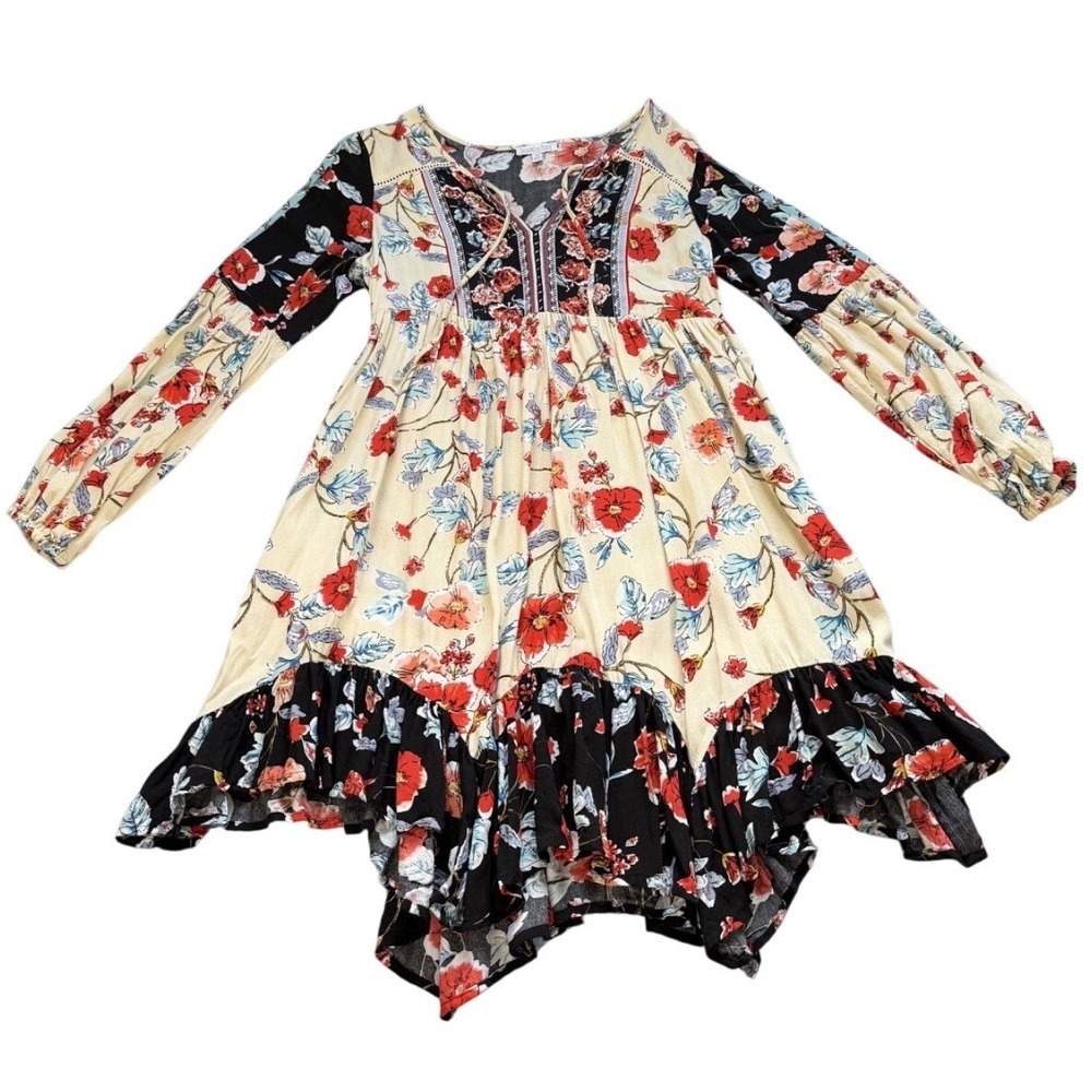 Patrons of Peace Boho Floral Babydoll Dress Cottagecore Prairie Oversized XS